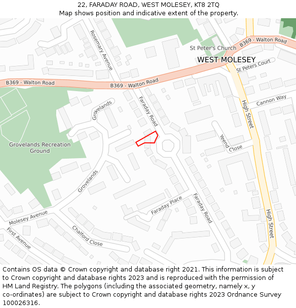 22, FARADAY ROAD, WEST MOLESEY, KT8 2TQ: Location map and indicative extent of plot