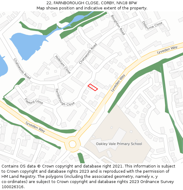 22, FARNBOROUGH CLOSE, CORBY, NN18 8PW: Location map and indicative extent of plot