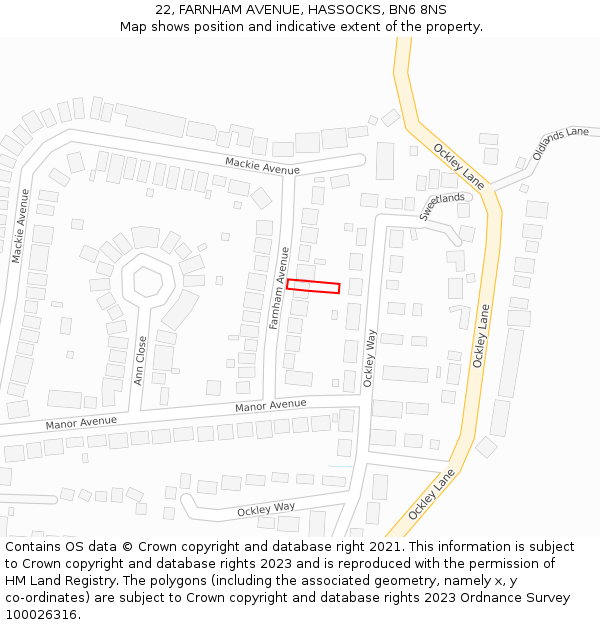 22, FARNHAM AVENUE, HASSOCKS, BN6 8NS: Location map and indicative extent of plot