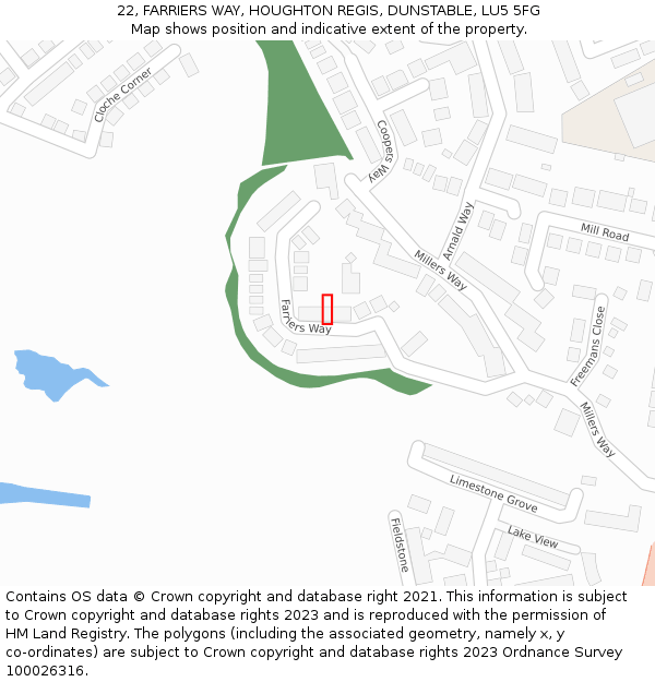 22, FARRIERS WAY, HOUGHTON REGIS, DUNSTABLE, LU5 5FG: Location map and indicative extent of plot