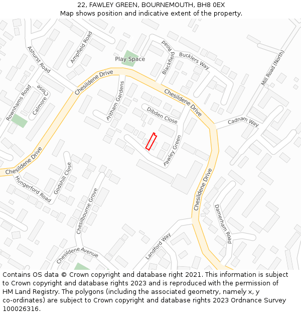 22, FAWLEY GREEN, BOURNEMOUTH, BH8 0EX: Location map and indicative extent of plot