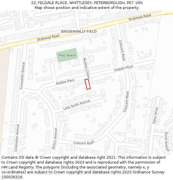 22, FELDALE PLACE, WHITTLESEY, PETERBOROUGH, PE7 1XN: Location map and indicative extent of plot