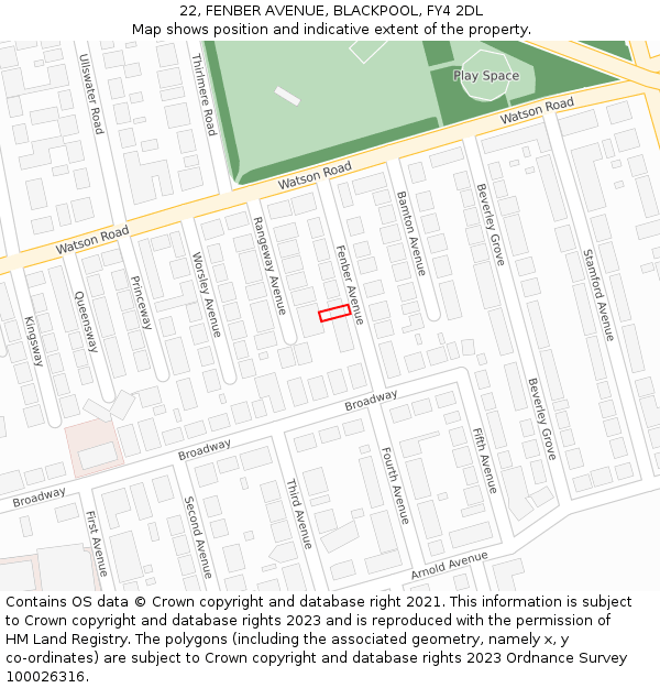 22, FENBER AVENUE, BLACKPOOL, FY4 2DL: Location map and indicative extent of plot