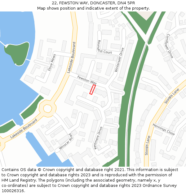 22, FEWSTON WAY, DONCASTER, DN4 5PR: Location map and indicative extent of plot