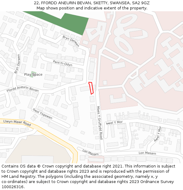 22, FFORDD ANEURIN BEVAN, SKETTY, SWANSEA, SA2 9GZ: Location map and indicative extent of plot