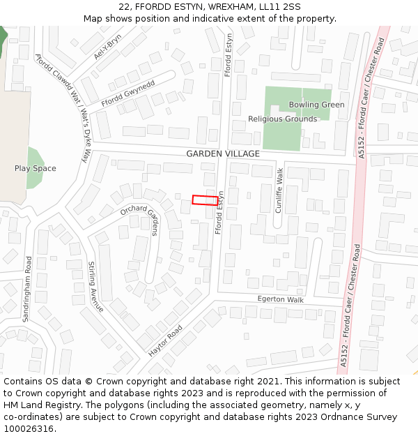 22, FFORDD ESTYN, WREXHAM, LL11 2SS: Location map and indicative extent of plot