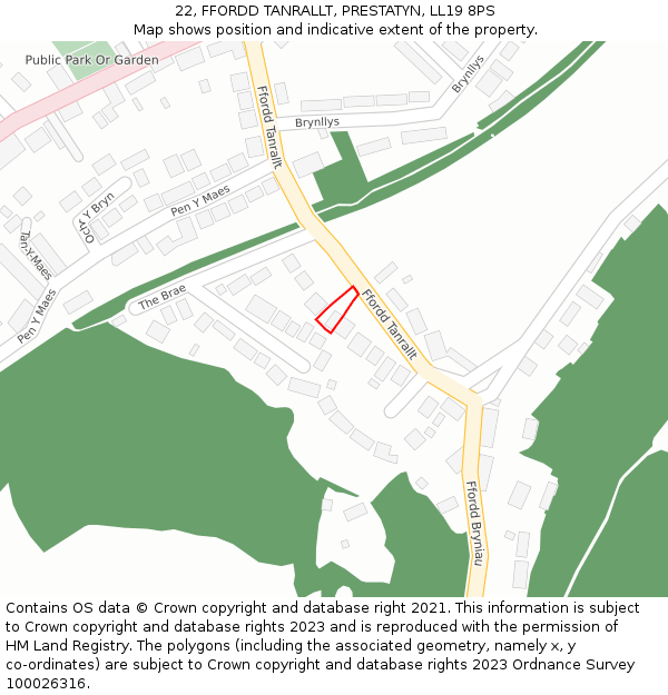 22, FFORDD TANRALLT, PRESTATYN, LL19 8PS: Location map and indicative extent of plot