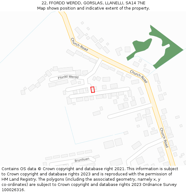 22, FFORDD WERDD, GORSLAS, LLANELLI, SA14 7NE: Location map and indicative extent of plot