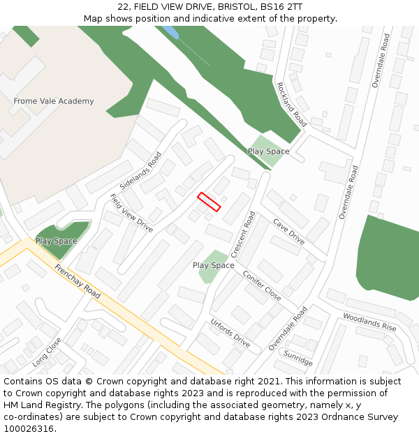 22, FIELD VIEW DRIVE, BRISTOL, BS16 2TT: Location map and indicative extent of plot
