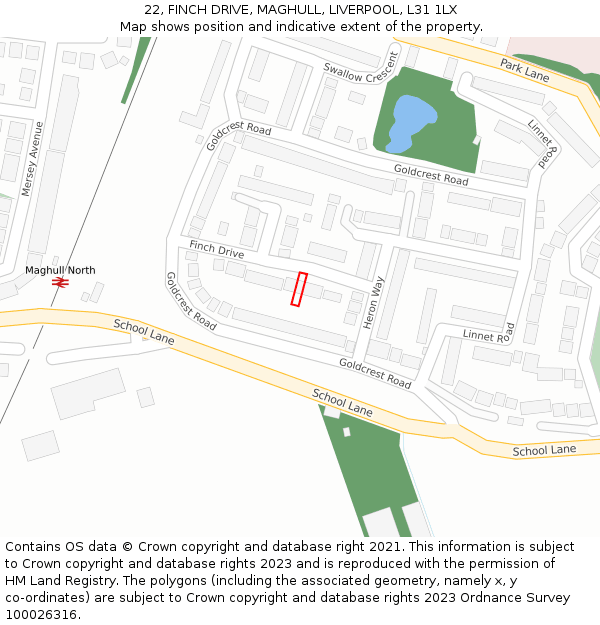 22, FINCH DRIVE, MAGHULL, LIVERPOOL, L31 1LX: Location map and indicative extent of plot