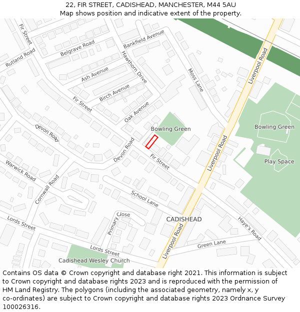 22, FIR STREET, CADISHEAD, MANCHESTER, M44 5AU: Location map and indicative extent of plot