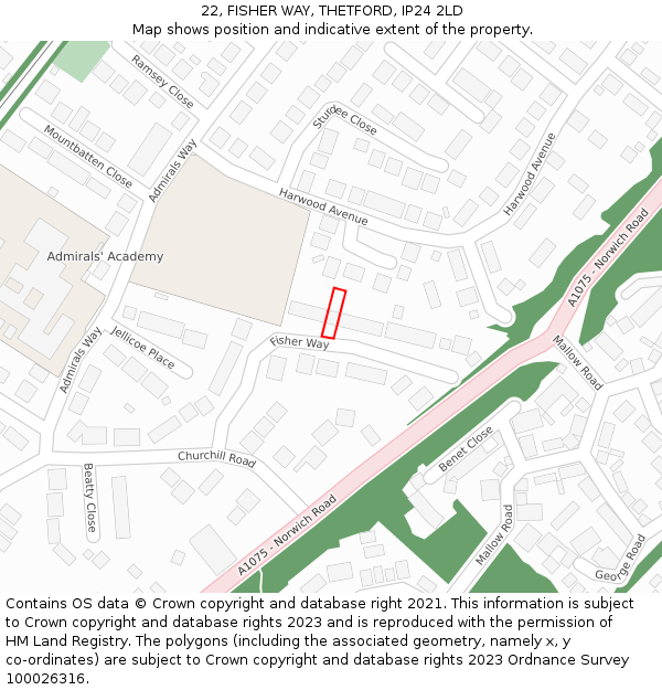 22, FISHER WAY, THETFORD, IP24 2LD: Location map and indicative extent of plot