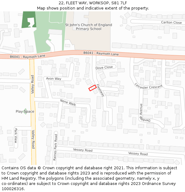 22, FLEET WAY, WORKSOP, S81 7LF: Location map and indicative extent of plot