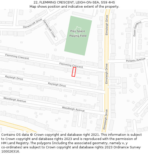 22, FLEMMING CRESCENT, LEIGH-ON-SEA, SS9 4HS: Location map and indicative extent of plot