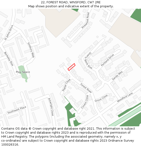22, FOREST ROAD, WINSFORD, CW7 2RE: Location map and indicative extent of plot