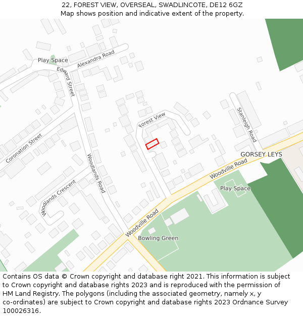 22, FOREST VIEW, OVERSEAL, SWADLINCOTE, DE12 6GZ: Location map and indicative extent of plot