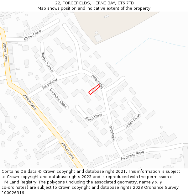 22, FORGEFIELDS, HERNE BAY, CT6 7TB: Location map and indicative extent of plot
