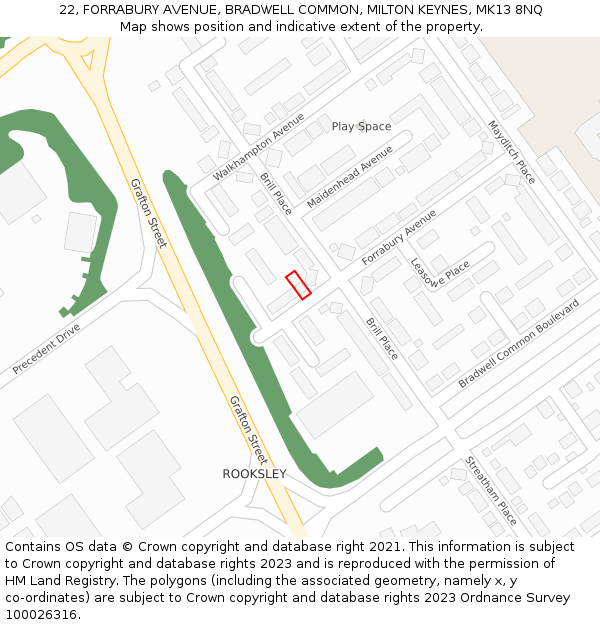 22, FORRABURY AVENUE, BRADWELL COMMON, MILTON KEYNES, MK13 8NQ: Location map and indicative extent of plot