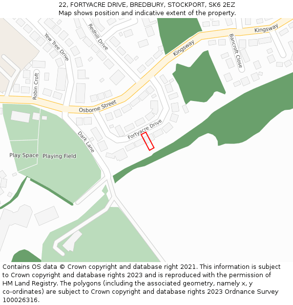 22, FORTYACRE DRIVE, BREDBURY, STOCKPORT, SK6 2EZ: Location map and indicative extent of plot