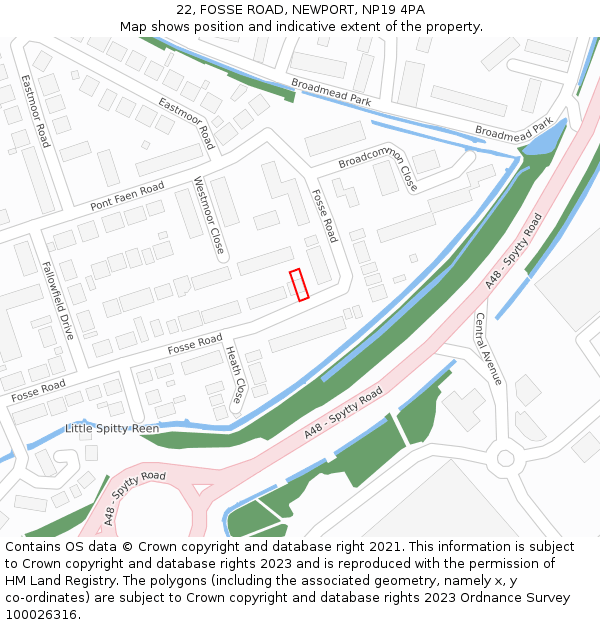 22, FOSSE ROAD, NEWPORT, NP19 4PA: Location map and indicative extent of plot
