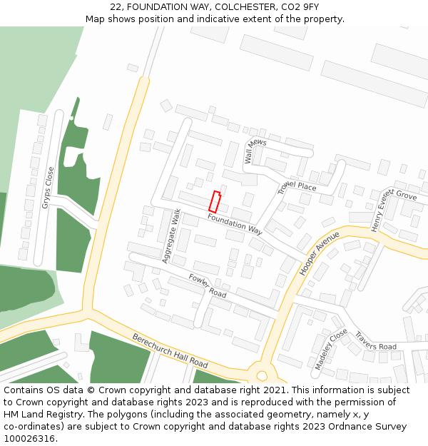 22, FOUNDATION WAY, COLCHESTER, CO2 9FY: Location map and indicative extent of plot