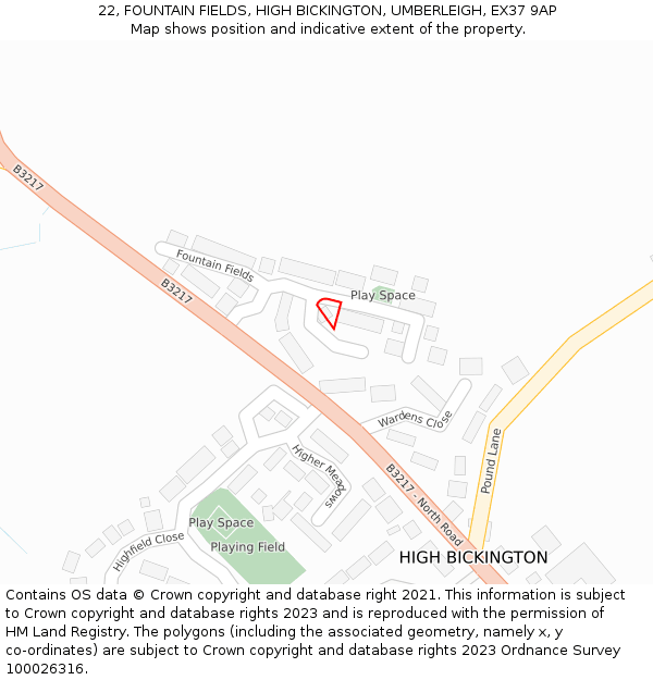 22, FOUNTAIN FIELDS, HIGH BICKINGTON, UMBERLEIGH, EX37 9AP: Location map and indicative extent of plot