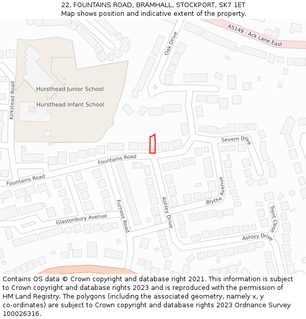 22, FOUNTAINS ROAD, BRAMHALL, STOCKPORT, SK7 1ET: Location map and indicative extent of plot