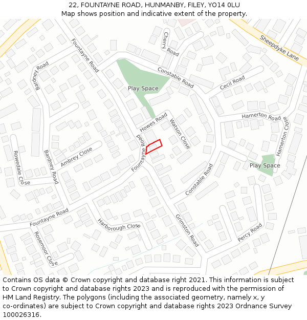 22, FOUNTAYNE ROAD, HUNMANBY, FILEY, YO14 0LU: Location map and indicative extent of plot