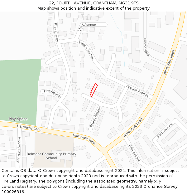 22, FOURTH AVENUE, GRANTHAM, NG31 9TS: Location map and indicative extent of plot