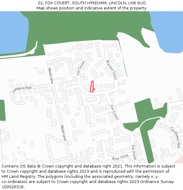 22, FOX COVERT, SOUTH HYKEHAM, LINCOLN, LN6 9UG: Location map and indicative extent of plot
