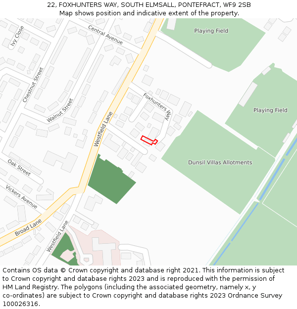 22, FOXHUNTERS WAY, SOUTH ELMSALL, PONTEFRACT, WF9 2SB: Location map and indicative extent of plot