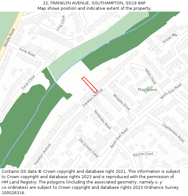 22, FRANKLYN AVENUE, SOUTHAMPTON, SO19 8AP: Location map and indicative extent of plot