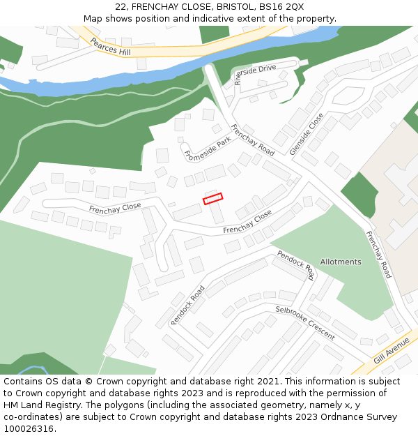 22, FRENCHAY CLOSE, BRISTOL, BS16 2QX: Location map and indicative extent of plot