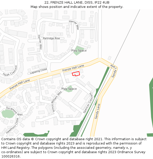 22, FRENZE HALL LANE, DISS, IP22 4UB: Location map and indicative extent of plot