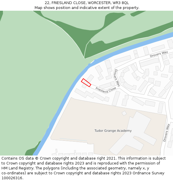 22, FRIESLAND CLOSE, WORCESTER, WR3 8QL: Location map and indicative extent of plot