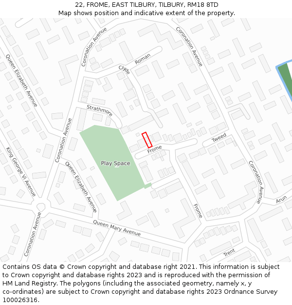 22, FROME, EAST TILBURY, TILBURY, RM18 8TD: Location map and indicative extent of plot