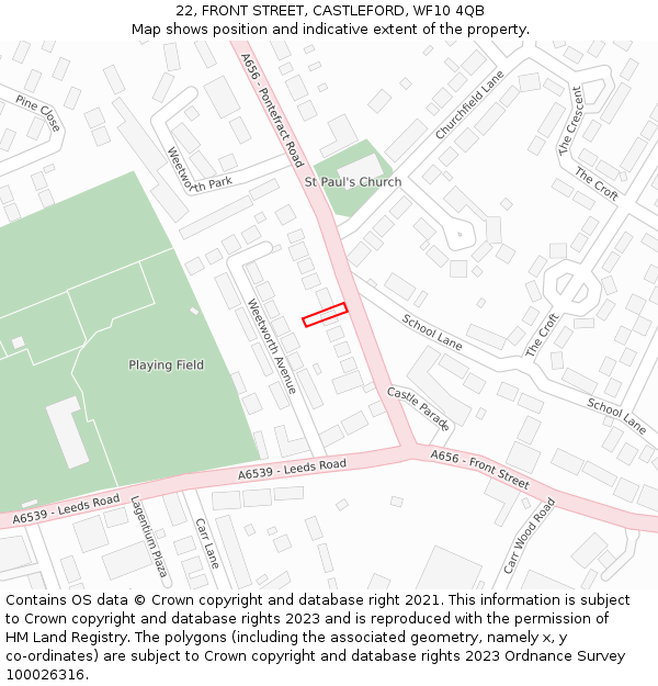 22, FRONT STREET, CASTLEFORD, WF10 4QB: Location map and indicative extent of plot