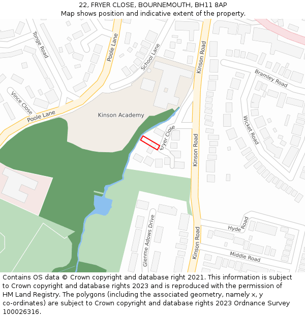 22, FRYER CLOSE, BOURNEMOUTH, BH11 8AP: Location map and indicative extent of plot