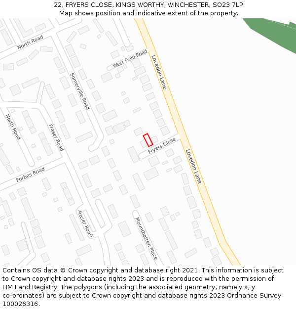 22, FRYERS CLOSE, KINGS WORTHY, WINCHESTER, SO23 7LP: Location map and indicative extent of plot