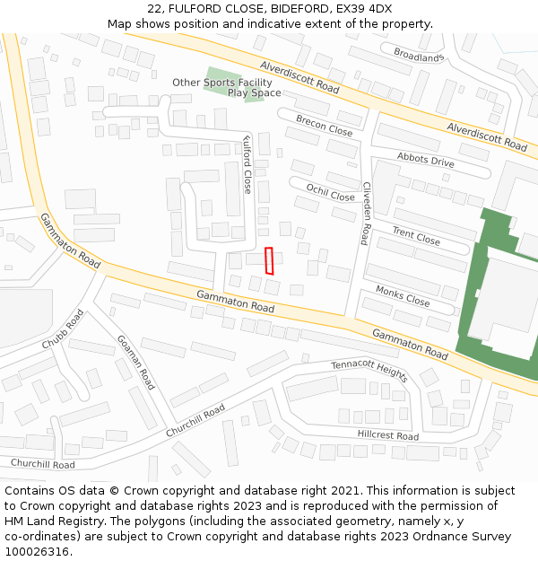 22, FULFORD CLOSE, BIDEFORD, EX39 4DX: Location map and indicative extent of plot