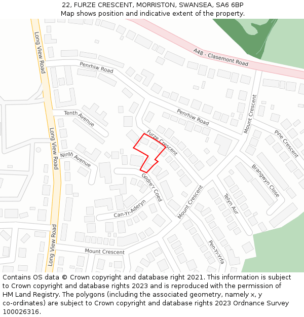 22, FURZE CRESCENT, MORRISTON, SWANSEA, SA6 6BP: Location map and indicative extent of plot