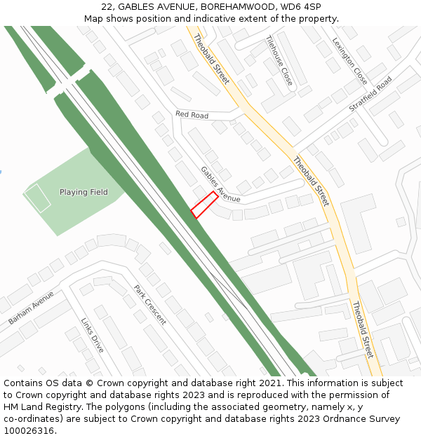 22, GABLES AVENUE, BOREHAMWOOD, WD6 4SP: Location map and indicative extent of plot