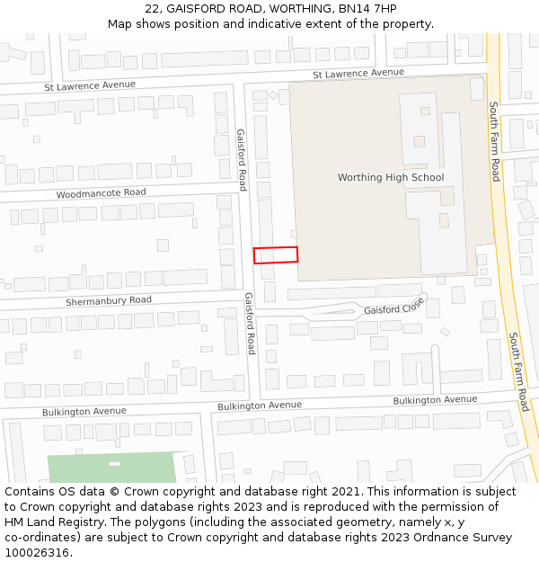 22, GAISFORD ROAD, WORTHING, BN14 7HP: Location map and indicative extent of plot