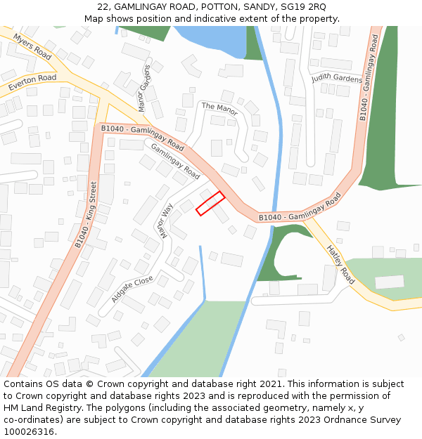 22, GAMLINGAY ROAD, POTTON, SANDY, SG19 2RQ: Location map and indicative extent of plot