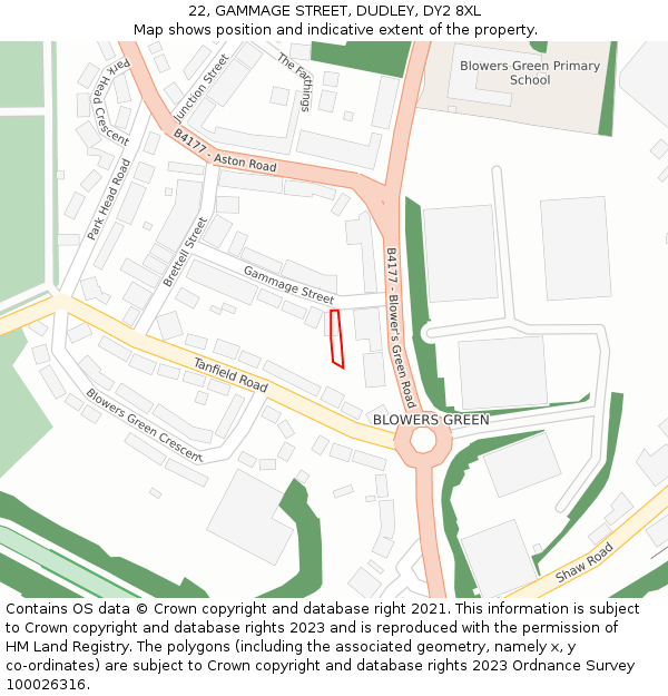 22, GAMMAGE STREET, DUDLEY, DY2 8XL: Location map and indicative extent of plot