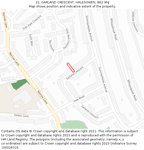 22, GARLAND CRESCENT, HALESOWEN, B62 9NJ: Location map and indicative extent of plot