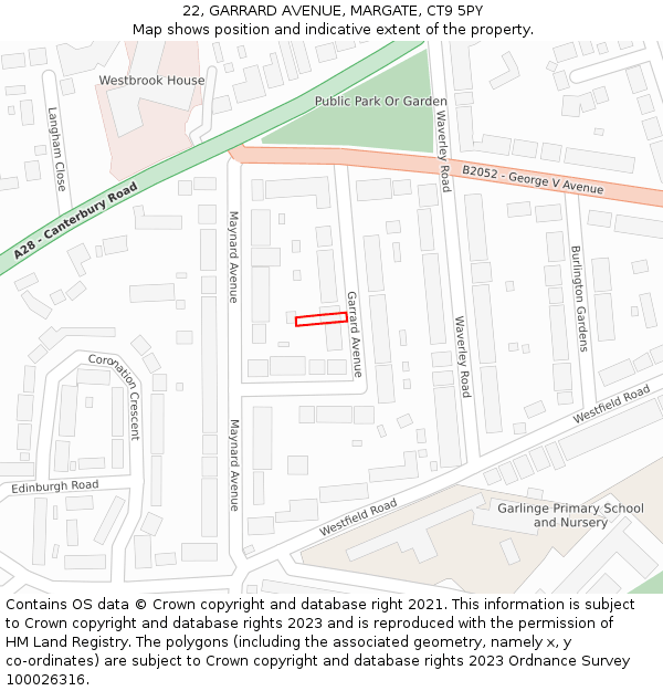 22, GARRARD AVENUE, MARGATE, CT9 5PY: Location map and indicative extent of plot
