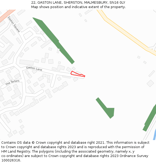 22, GASTON LANE, SHERSTON, MALMESBURY, SN16 0LY: Location map and indicative extent of plot