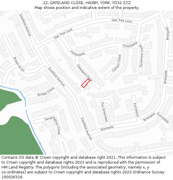 22, GATELAND CLOSE, HAXBY, YORK, YO32 2ZZ: Location map and indicative extent of plot