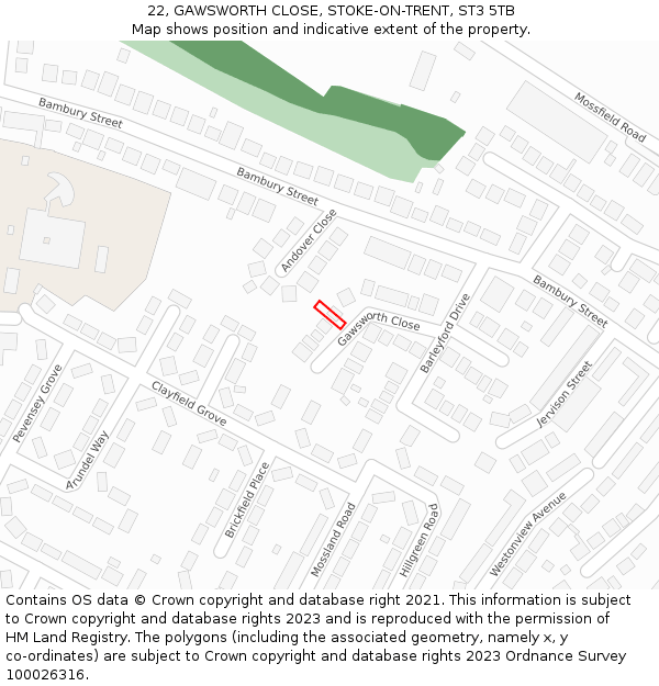 22, GAWSWORTH CLOSE, STOKE-ON-TRENT, ST3 5TB: Location map and indicative extent of plot